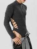 Mens Cutout Zip Front Rib-Knit Bodysuit SKUK26761