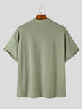 Mens Solid Cotton Short Sleeve Henley Shirt SKUK16329
