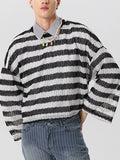 Mens Striped Knit Hollow Crew Neck T-Shirt SKUK28475