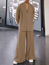 Men's Zen Minimalist Art Gallery Open Front Kimono Collar Two Pieces Outfit SKUL84619