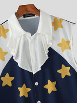 Men's Star Print Ruffled Jabot Sleeveless Shirt SKUL55309