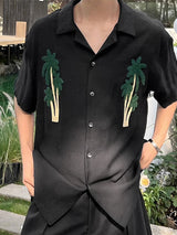 Mens Palm Tree Embroidered Short Sleeve Shirt SKUL14067