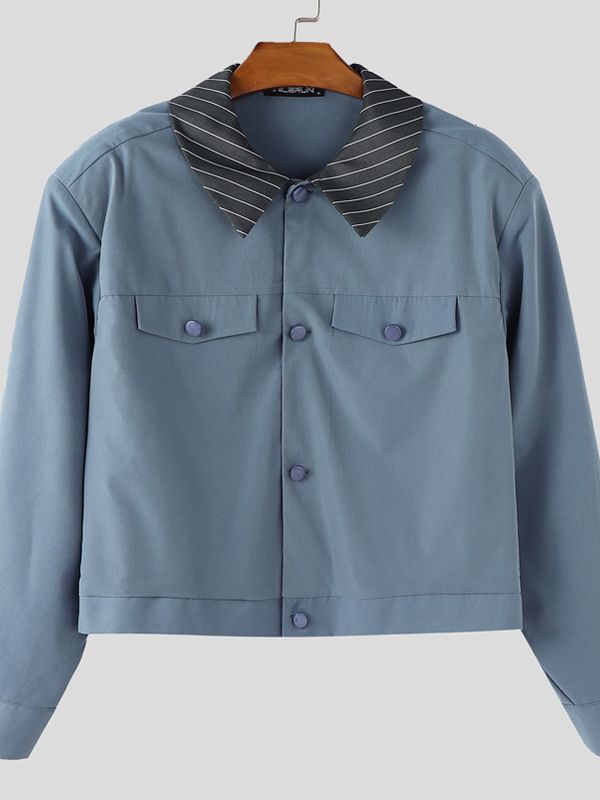 Men's Striped Lapel Cropped Long Sleeve Jacket SKUL37255