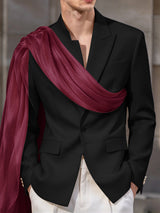 [Pre-order] Men's Avant-Garde Romantic Stage Runway Draped Chiffon Sash Single-Button Blazer SKUL89233