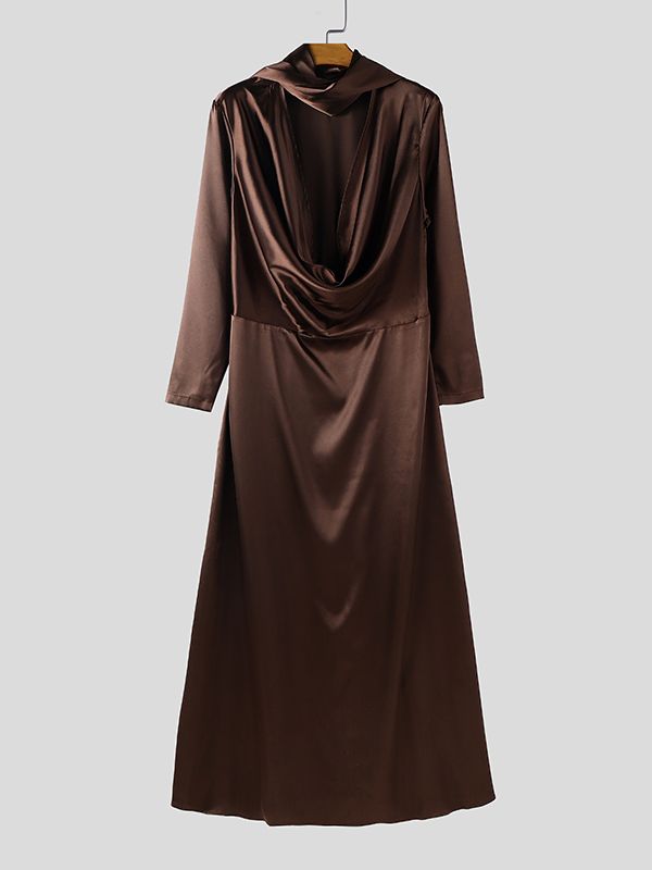 Men's Ribbon Cowl Neck Long Sleeve T-Shirt SKUL36357