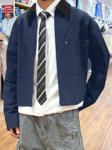 Men's Solid Corduroy Collar Long Sleeve Jacket SKUL34133