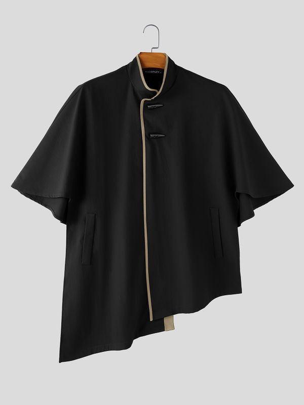 Men's Neo-Chinese Avant-Garde Asymmetrical Hemline Cape Shirt SKUL79043
