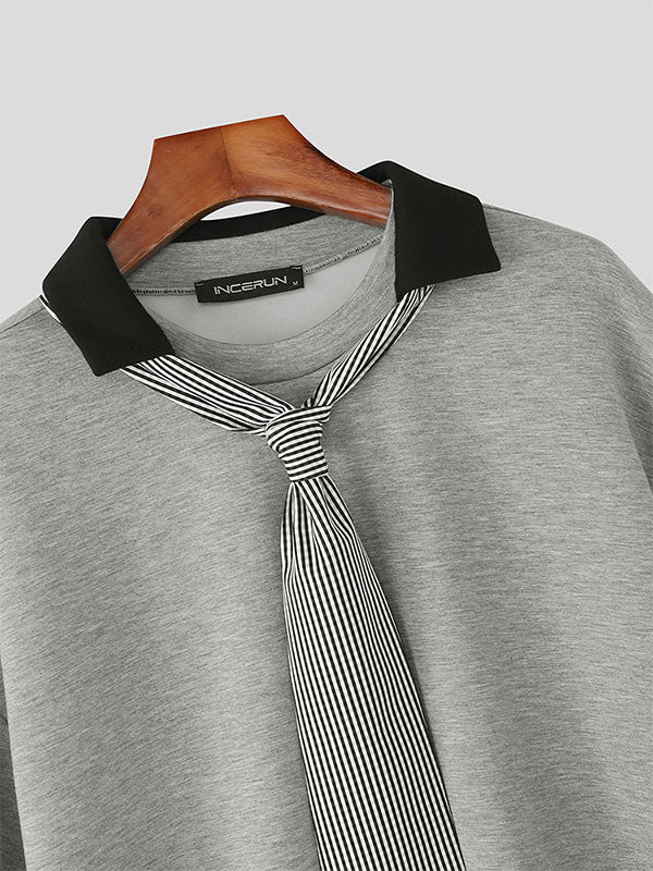 Mens Plaid Tie Contrast Color Short Sleeve T-Shirt SKUL20179