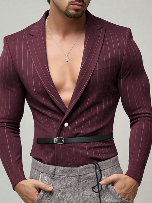 Men's Striped Colorblock Long Sleeve Blazer SKUL27317