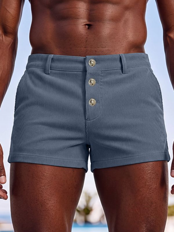 Men's Summer Beach Ribbed Button Fly Short SKUL80348
