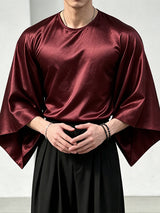 Men's Romantic Avant-Garde High-Shine Satin Kimono-Sleeve Flowy T-shirt SKUL80552