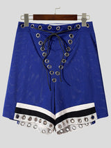 Men's Solid Color Metal Eyelet Casual Shorts SKUL15176