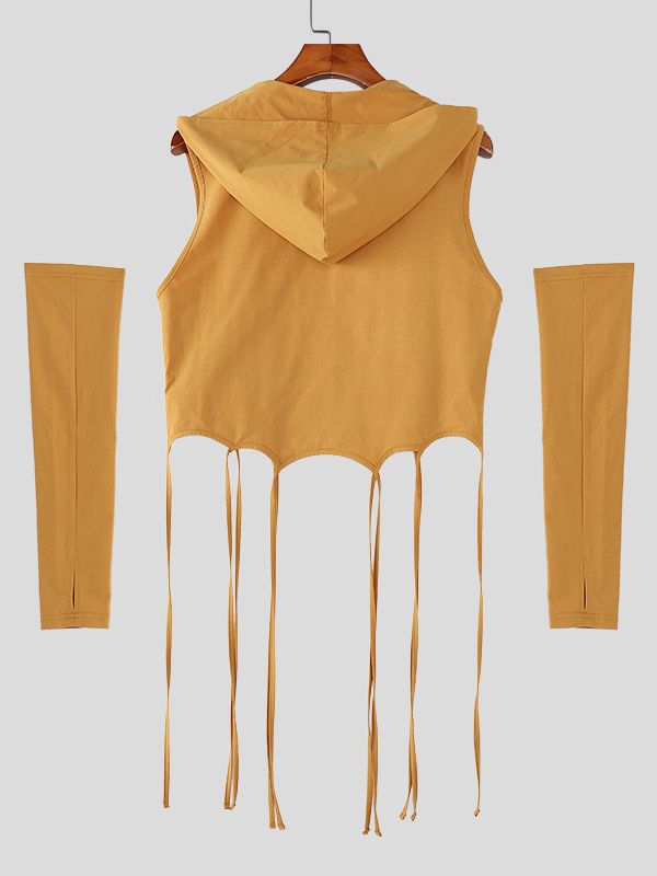 Men's Deconstructed Fringe Cropped Hooded Tank SKUL50507