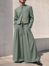 Men's Avant-Garde Zen Cropped Mandarin Collar Two Pieces Outfit SKUL77982