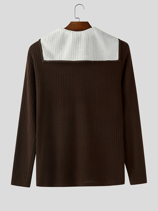 Men's Colorblock Sailor Collar Long Sleeve T-Shirt SKUL31912