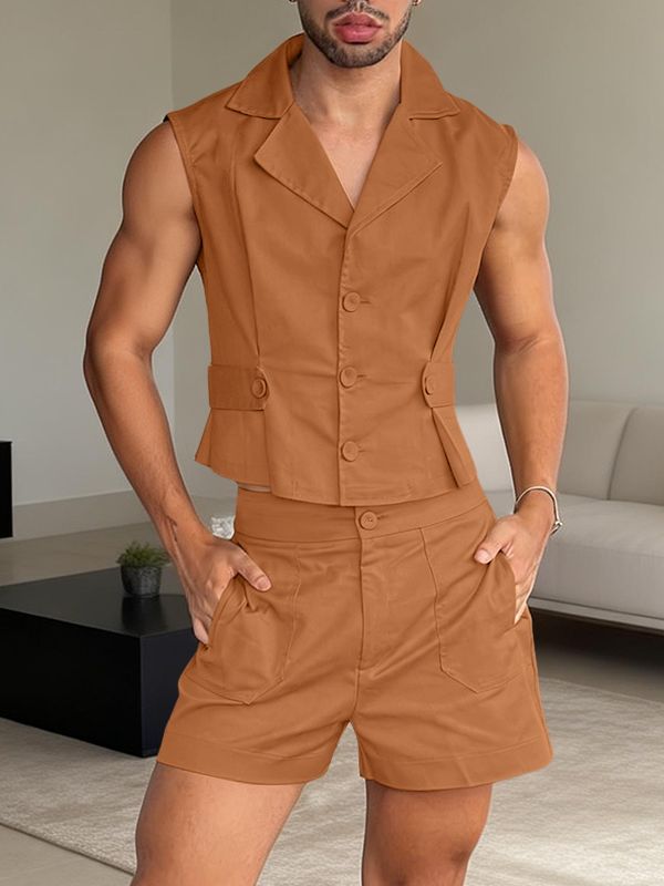 Men's Solid Color Two Pieces Outfit SKUL57805