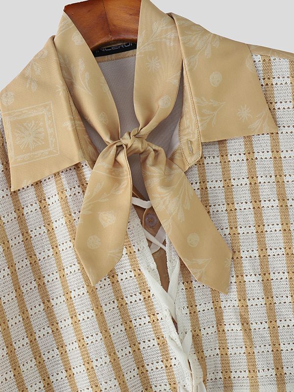 Men's Striped Lace Print Half Sleeve Shirt SKUL40707