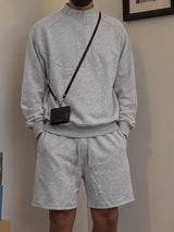 Men's Clean-Fit Minimalist City Walk Half-Zip Stand Collar Two Pieces Outfit SKUL84616