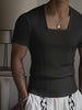 Mens Knit Textured Square Neck Short Sleeve T-Shirt SKUL22725
