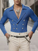 Men's Epaulet Patchwork Knitted Double Breasted Slim Fit Blazer SKUL39881