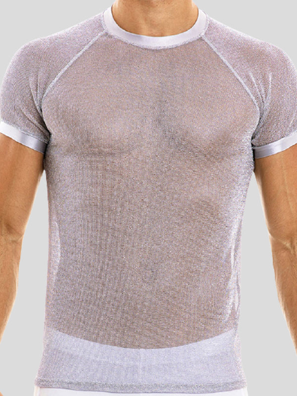 Men's Sexy Shiny Mesh See-through T-Shirts SKUH56301