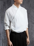 Hommes à manches longues rétro chinois chemises col en V Style ethnique hauts amples chemise SKUE28937