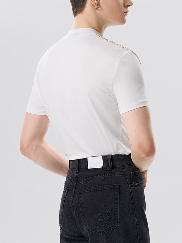 Mens Chain Design Half-Collar T-Shirt SKUK03237