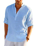 Mens Cotton Linen Casual Long Sleeve Shirts SKUJ03909