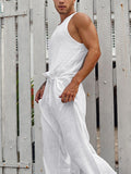 Mens Drawstring Casual Solid Color Sleeveless Jumpsuit SKUI95122