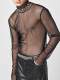 Mens Solid See Through High Neck T-shirt SKUJ93863