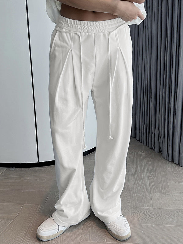 Mens Solid Pleated Casual Drawstring Pants SKUK04509