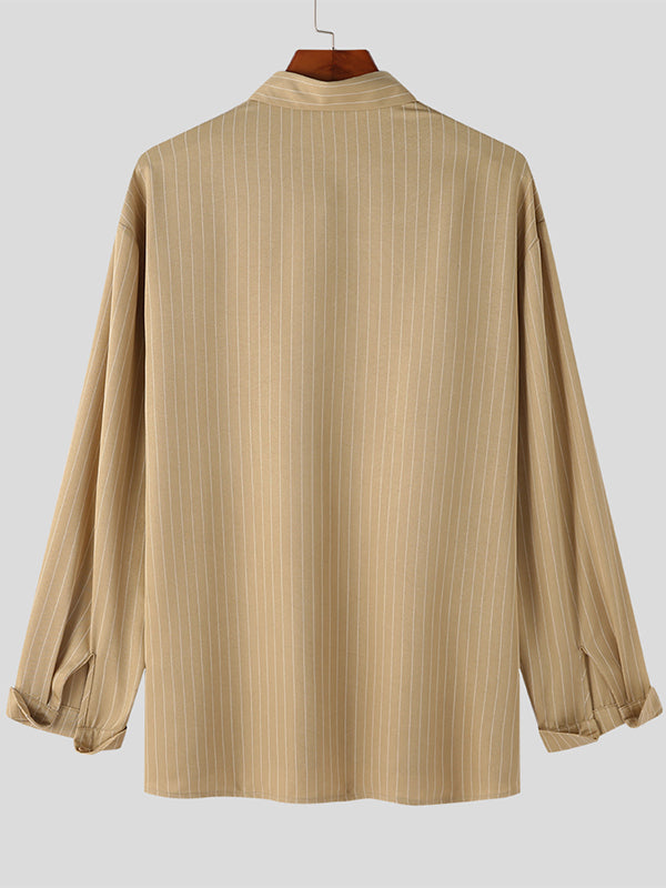 Mens Striped Print Long Sleeve Button Lapel Shirt SKUJ93334
