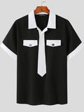 Herren-Hemd mit kontrastierendem Farbblock und gefälschter Krawatte SKUJ45864