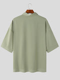 Mens Solid Short Sleeve Lapel Button Shirt SKUJ99714