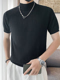 Mens Solid Short Sleeve Half-collar T-shirt SKUK04326
