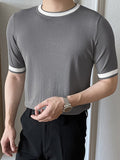 Mens Contrast Crew Neck Short Sleeve Knit T-shirt SKUJ91663