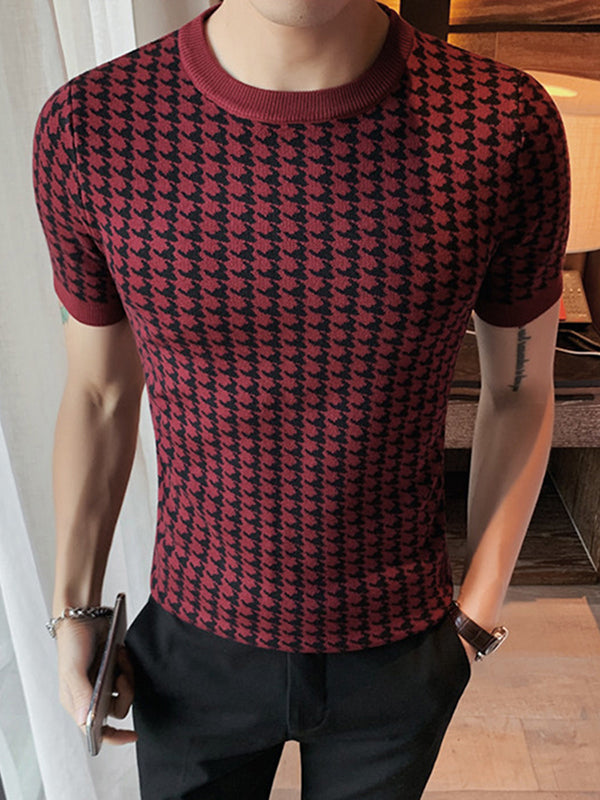 Mens Houndstooth Pattern Short Sleeve T-shirt SKUJ91562 – INCERUNMEN