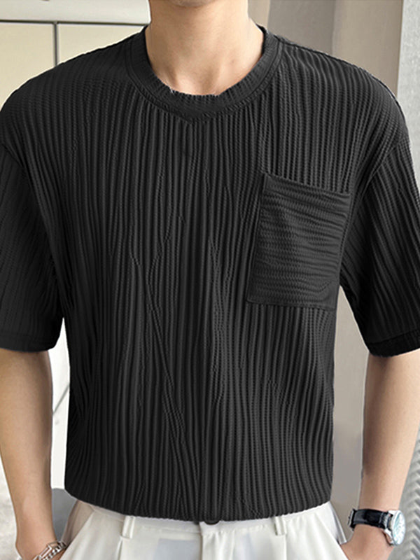 Mens Pleated Textured Chest Pocket T-Shirt SKUJ40341