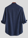 Mens Cotton Linen Striped Stand Collar Shirts SKUE65653