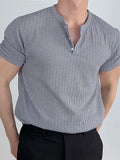 T-shirt Henley extensible texturé à rayures tricotées pour homme SKUJ48452