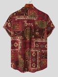 Mens Ethnic Print Cotton&Linen Lapel Shirt SKUK00035