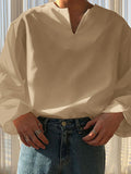Mens Solid Long Sleeve Notch Neck Shirt SKUJ93247