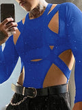 Mens Cutout Patchwork Long Sleeve Triangle Bodysuit SKUI95215