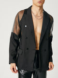 Men's Sexy Mesh Patchwork Long-sleeved Jacket Shirts SKUH39449