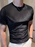 Mens Velvet Striped Round Neck Casual T-shirts SKUI87788