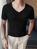 T-shirt en tricot à manches courtes et col en V pour hommes SKUJ91180