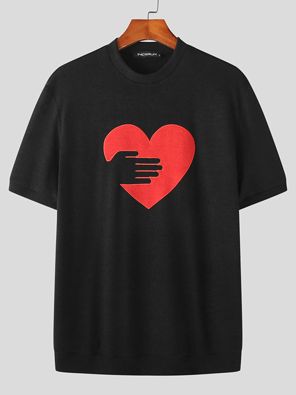 Mens Heart Hand Patched Knitted T-Shirt SKUK04433