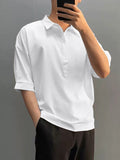 Mens Solid Short Sleeve Lapel Button Shirt SKUJ99714