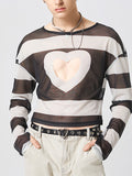 T-shirt à manches longues à motif cœur rayé pour homme SKUJ96551