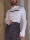 Mens Solid Cutout Long Sleeve T-shirt SKUJ52410